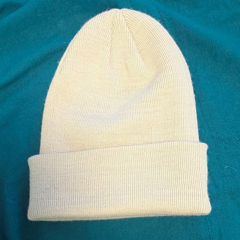 Vintage Playboy Knit Beanie Hat Logo Cuff Beige Tan Brown Unisex - Picture 4 of 4